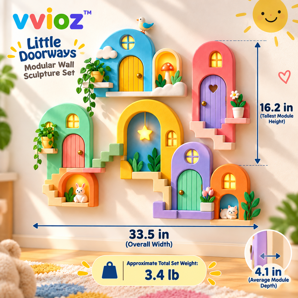 vvioz™ Little Doorways Modular Wall Sculpture Set dimensions and weight