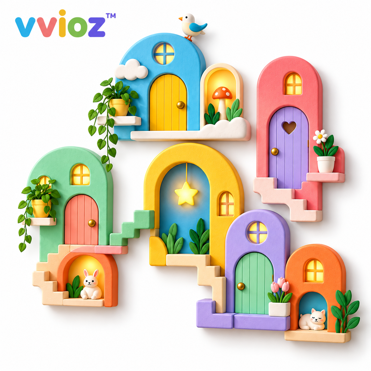 vvioz™ Little Doorways Modular Wall Sculpture Set on white background