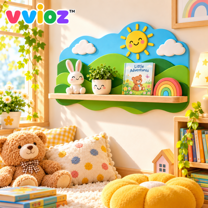 vvioz™ Rolling Hills Sculptural Wall Display Ledge in a bright colorful kids room