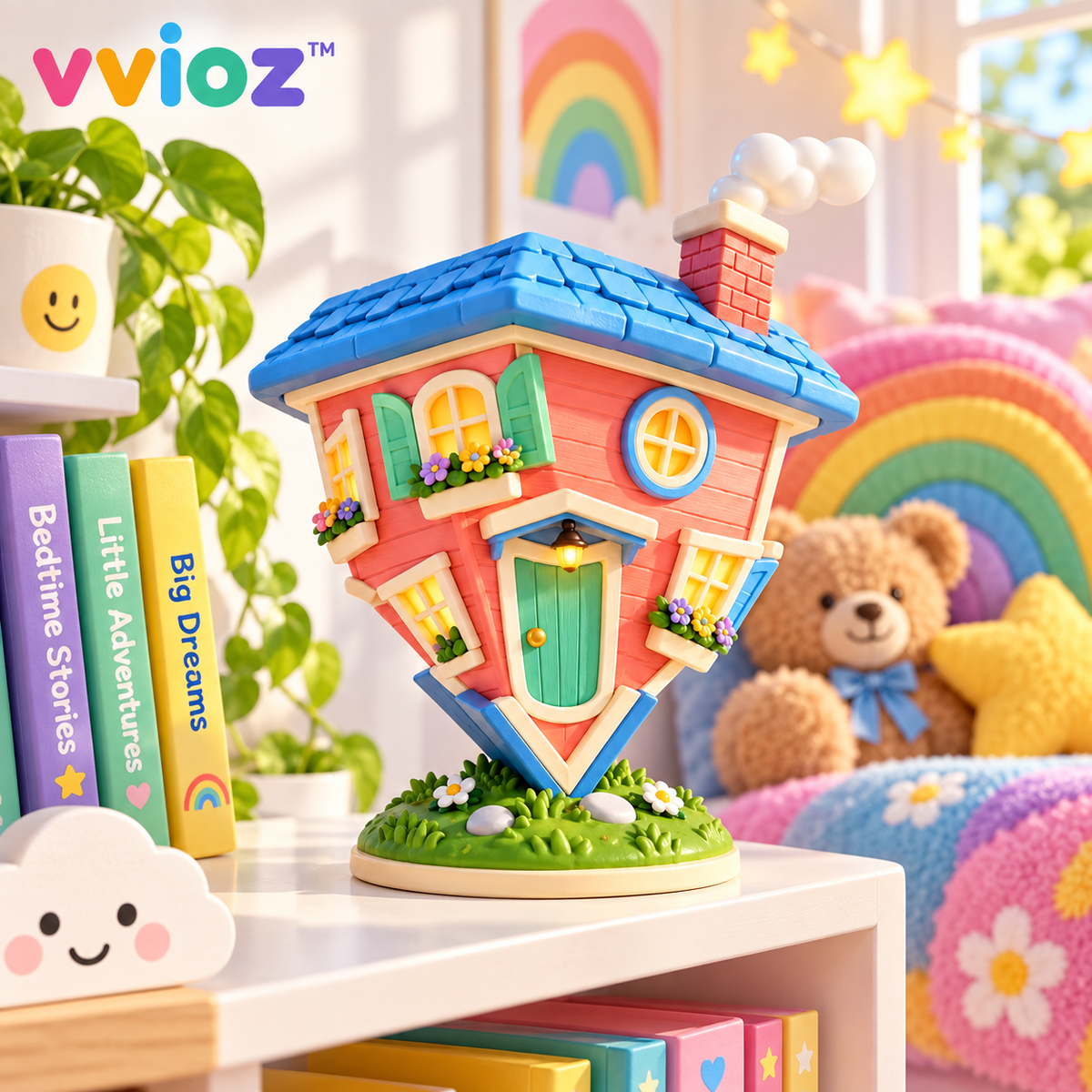 vvioz™ Upside-Down House Decorative Trinket Sculpture in a bright colorful kids room