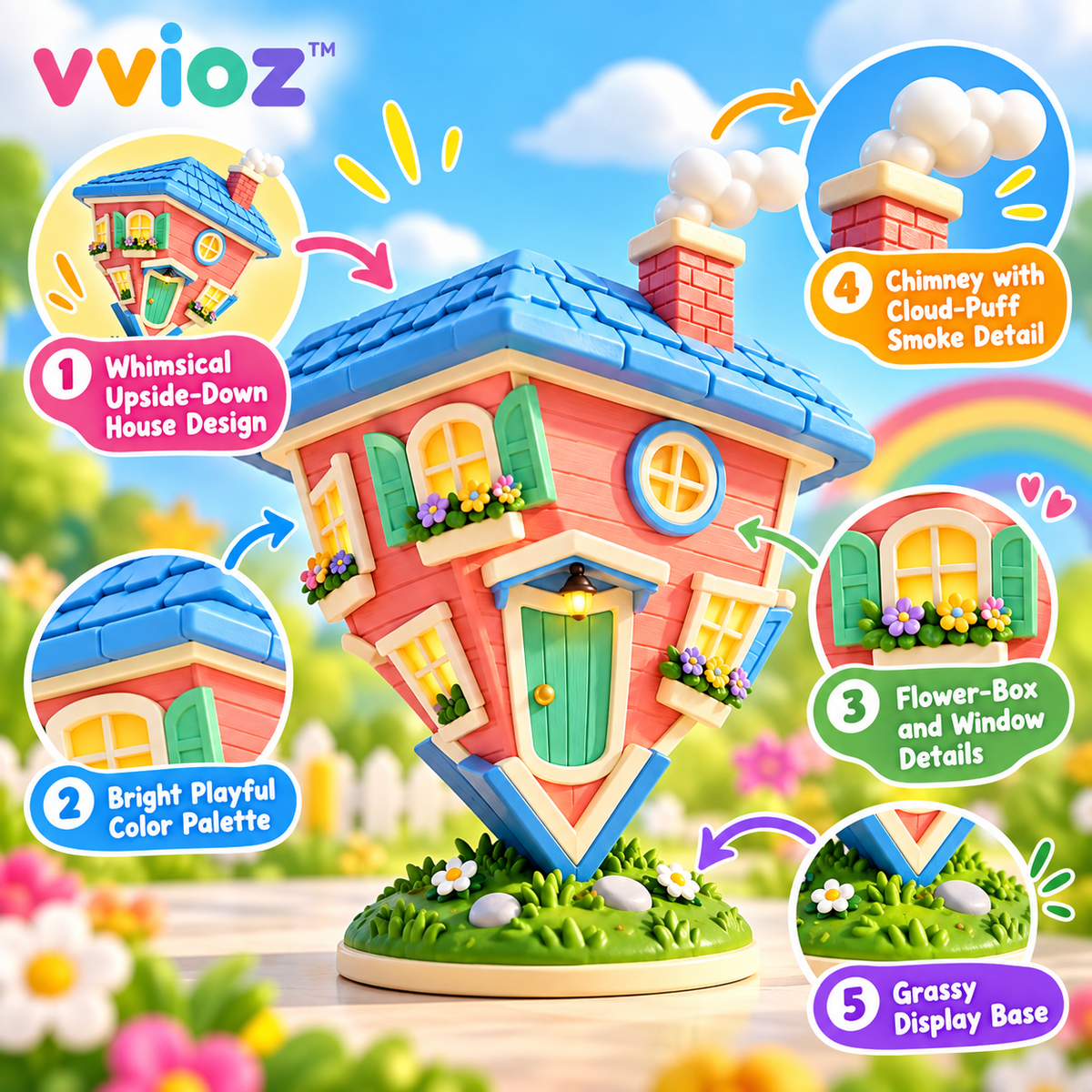 vvioz™ Upside-Down House Decorative Trinket Sculpture five feature highlights