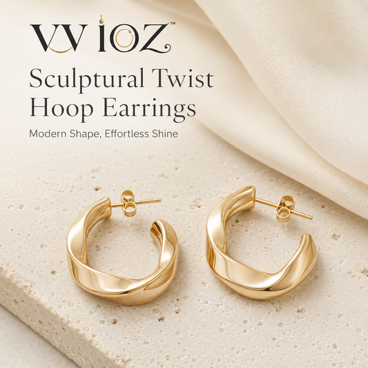 vvioz sculptural twist hoop earrings in a polished gold tone