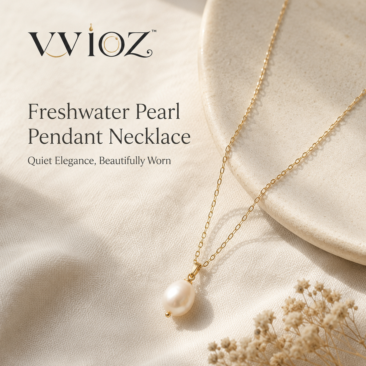 vvioz freshwater pearl pendant necklace with a delicate gold-tone chain