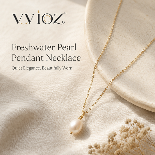 vvioz freshwater pearl pendant necklace with a delicate gold-tone chain