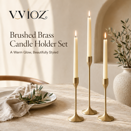 vvioz brushed brass taper candle holder set in three heights