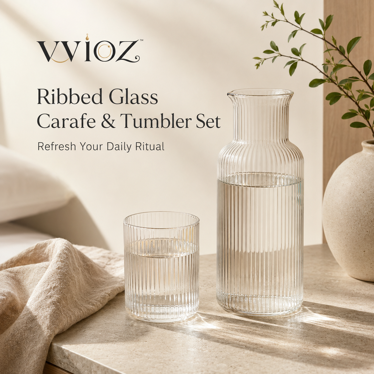 vvioz ribbed glass water carafe and matching tumbler set