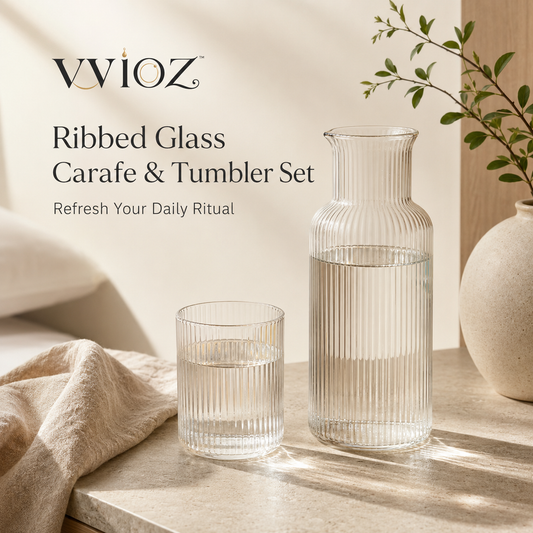 vvioz ribbed glass water carafe and matching tumbler set