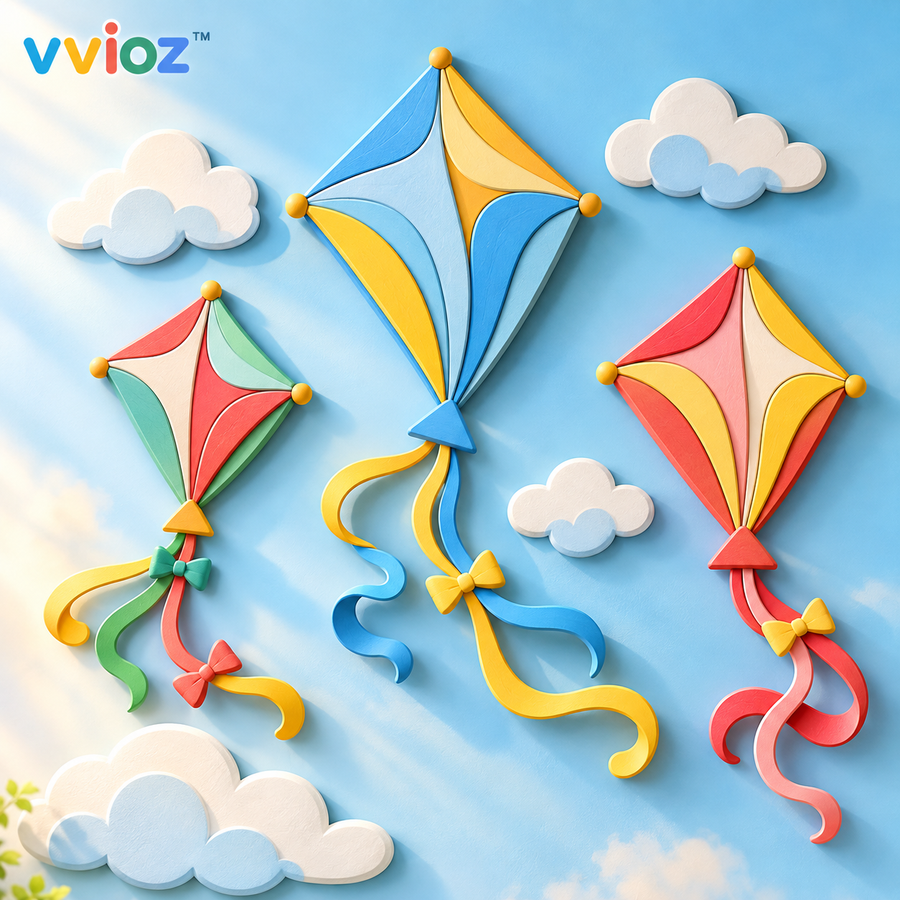 vvioz™ Floating Kite Layered 3D Wall Relief Set