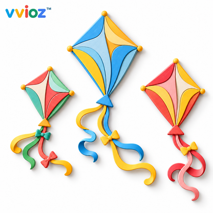 vvioz™ Floating Kite Layered 3D Wall Relief Set on white background