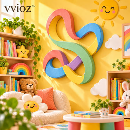 vvioz™ Looping Ribbon 3D Wooden Wall Sculpture in a bright kids room