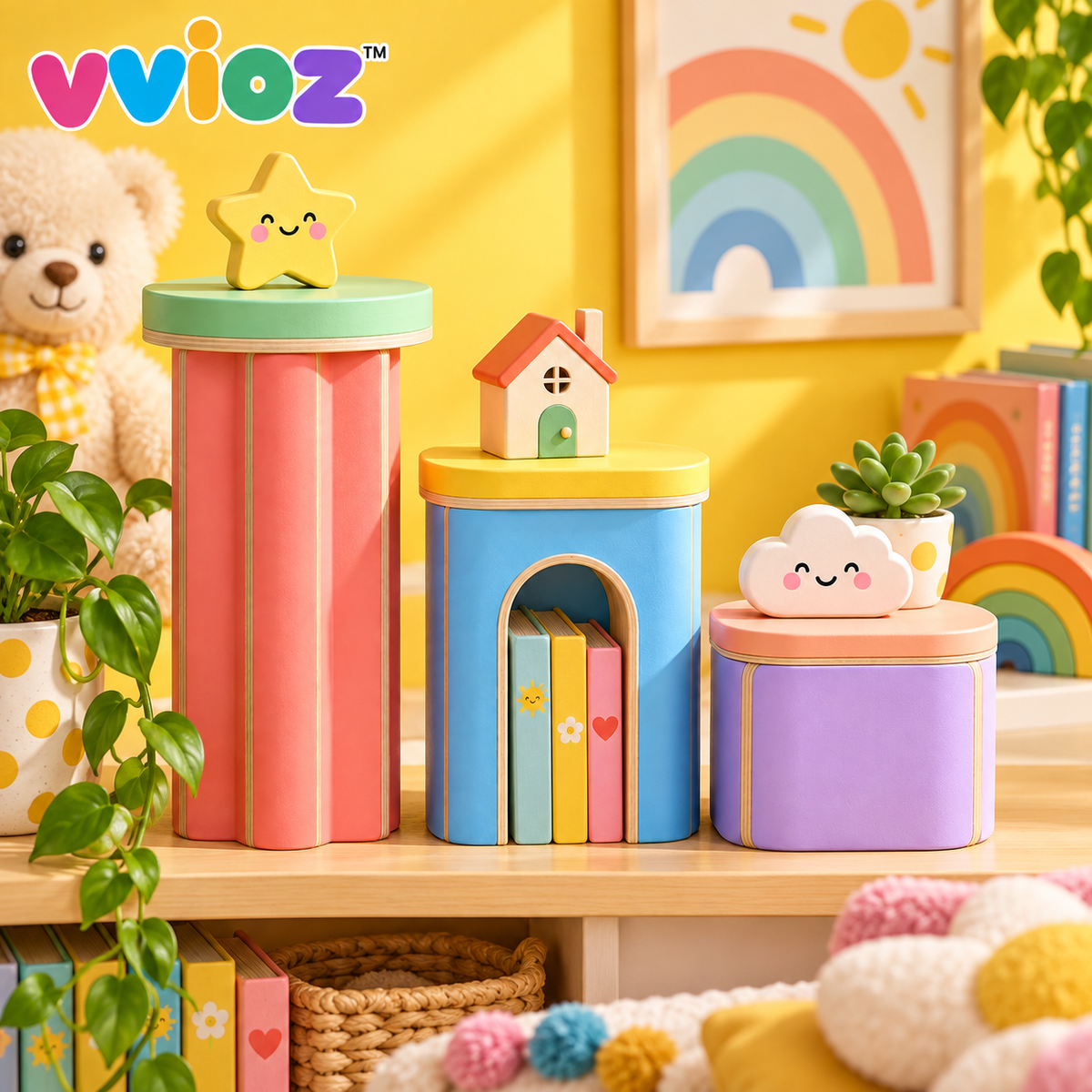 vvioz™ Tiny Museum Mini Display Pedestal Set in a colorful kids room