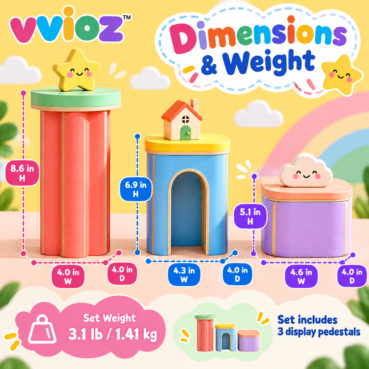 vvioz™ Tiny Museum Mini Display Pedestal Set dimensions and weight