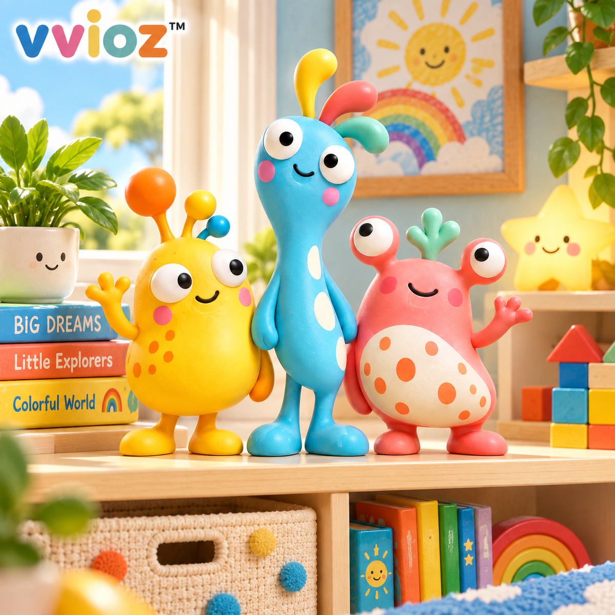 vvioz™ Odd Friends Abstract Character Sculpture Trio in a bright colorful kids room