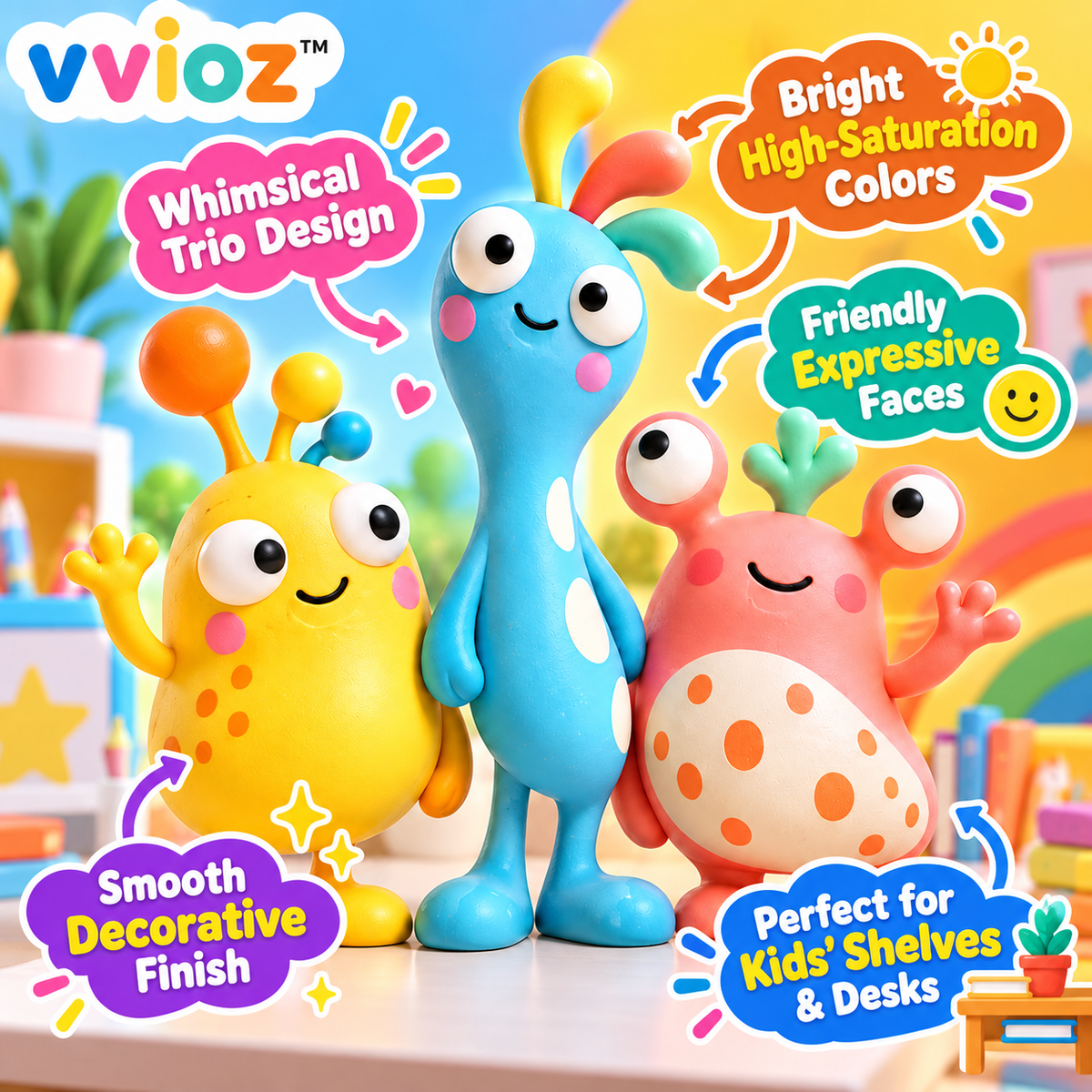 vvioz™ Odd Friends Abstract Character Sculpture Trio five feature highlights