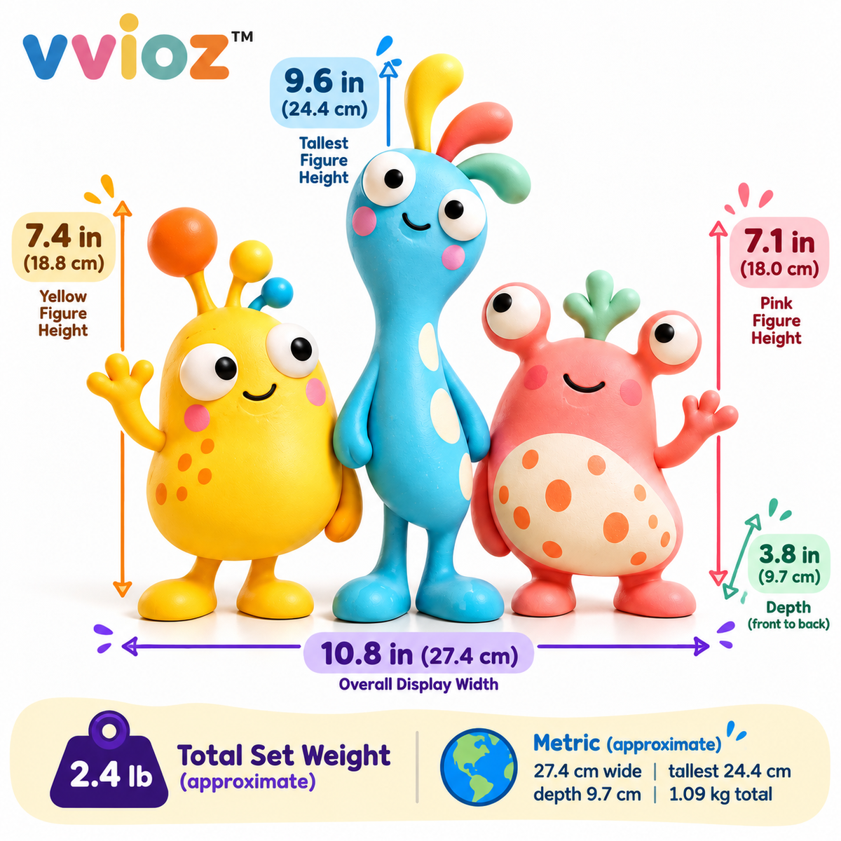 vvioz™ Odd Friends Abstract Character Sculpture Trio dimensions and weight