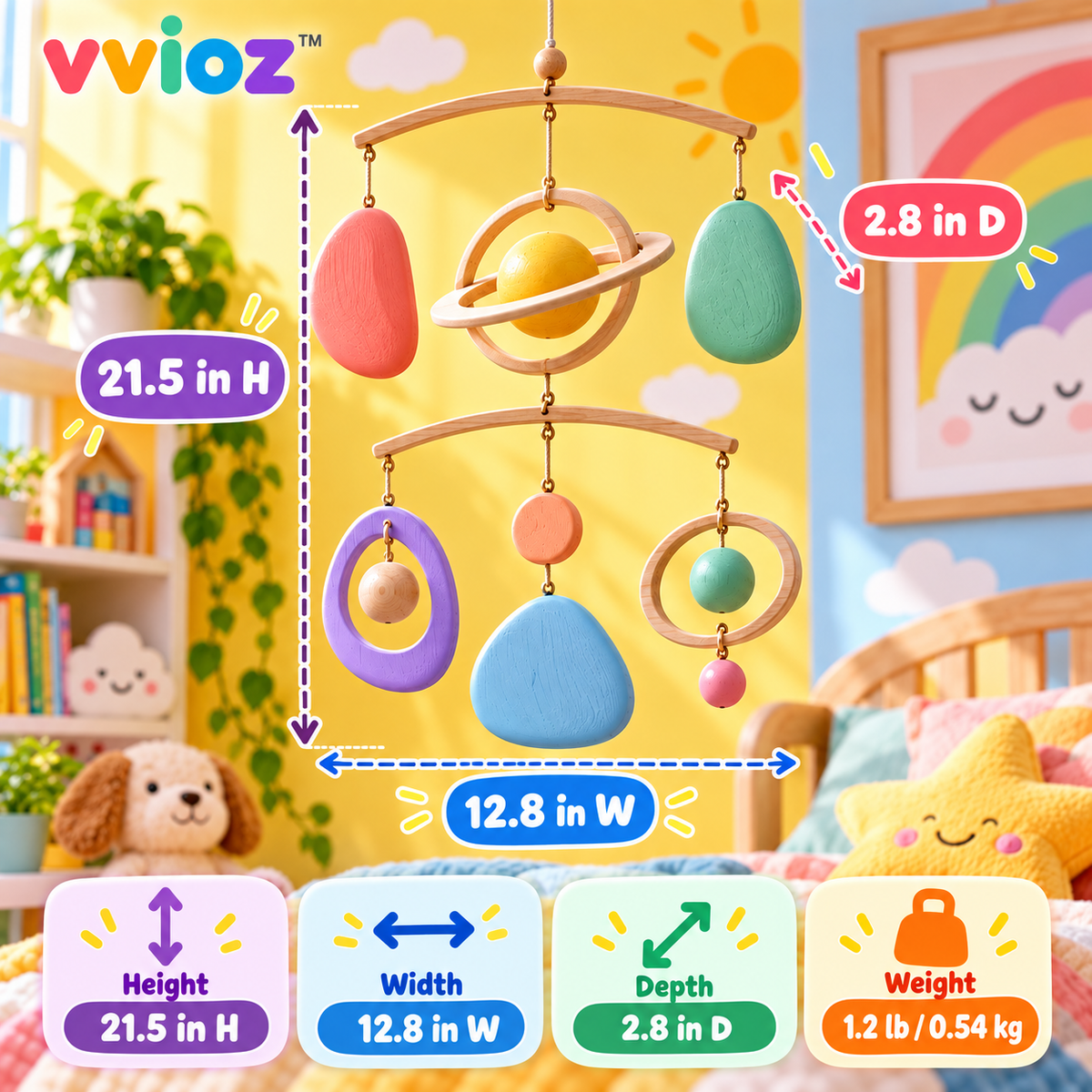 vvioz™ Orbit & Pebble Kinetic Hanging Sculptured dimensions and weight