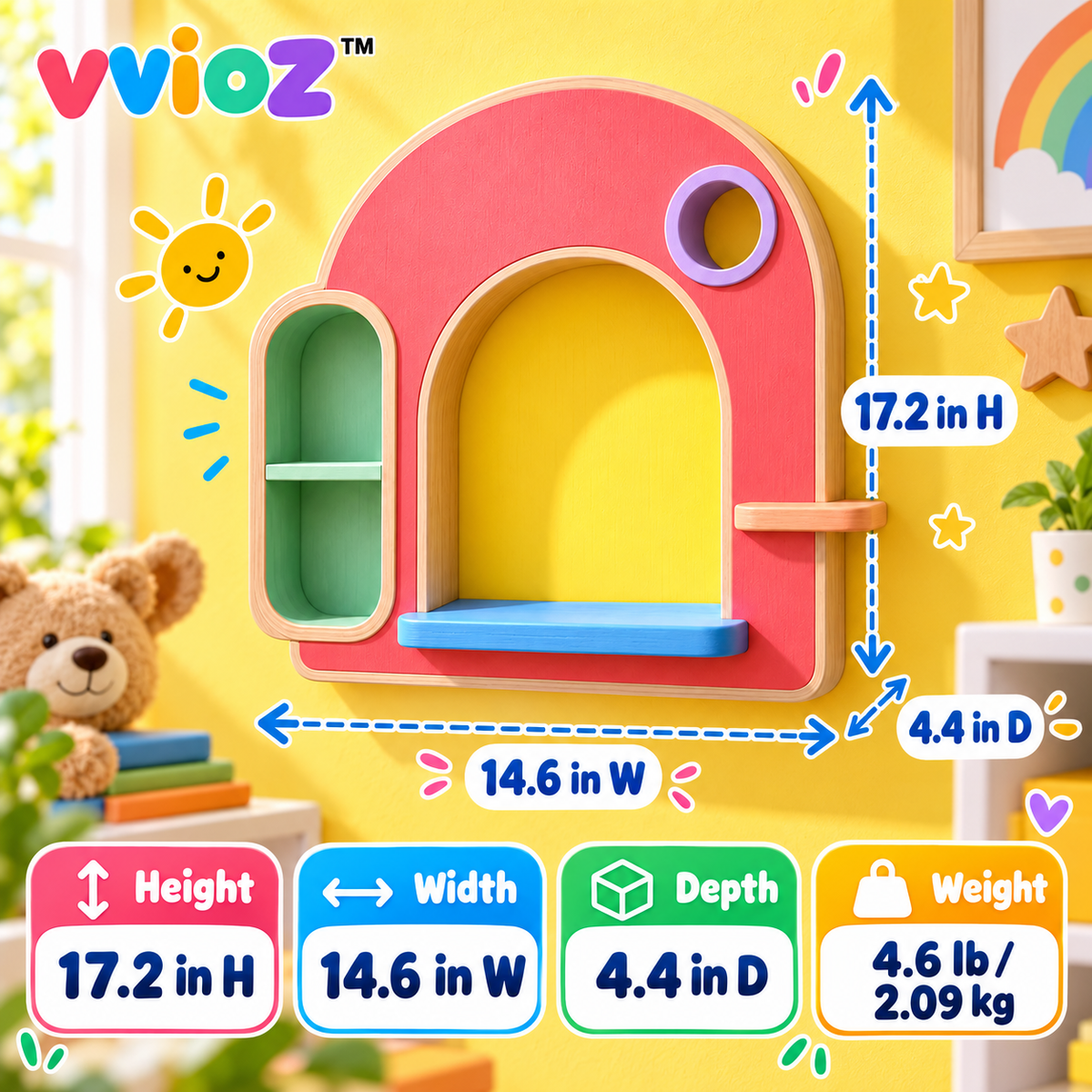 vvioz™ Peekaboo Window Sculptural Wall Display Niche dimensions and weight