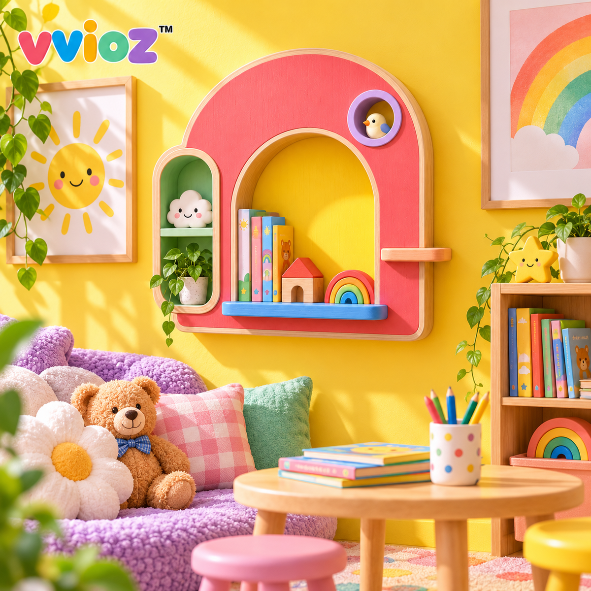 vvioz™ Peekaboo Window Sculptural Wall Display Niche in a bright kids room