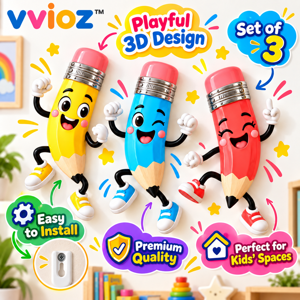 vvioz™ Dancing Pencil 3D Wall Sculpture Set five feature highlights